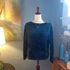 NWT. Orvis, dark teal blue and black, boatneck sweater. Size S